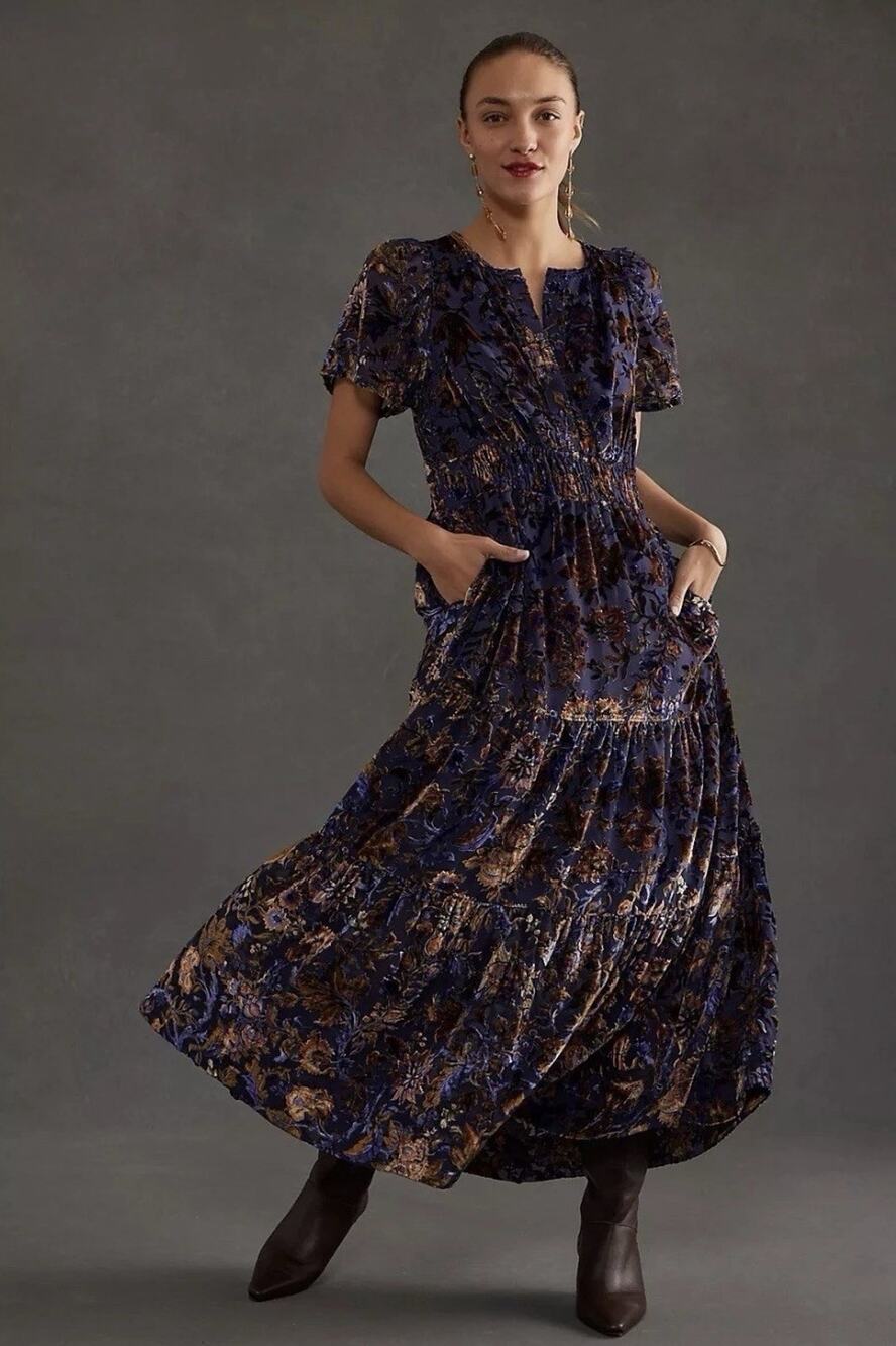 Anthropologie The Somerset Maxi Dress Velvet Edition Size XS
